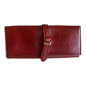 St Thomas Vintage 70s Trifold Red Genuine Leather Travel Jewelry Roll Clutch